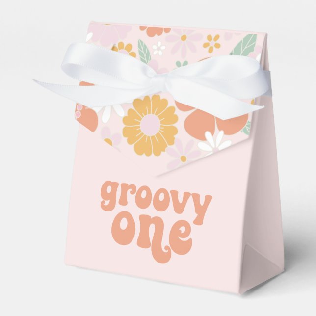 Groovy One Retro Floral first birthday Favor Boxes (Front Side)