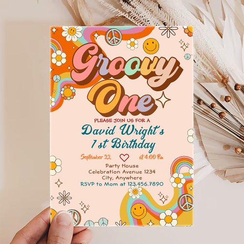 Groovy One Retro Floral First Birthday Invitation