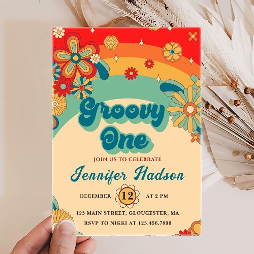 Groovy One Retro Floral First Birthday Invitation