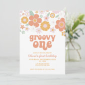 Groovy One Retro Floral first birthday Invitation (Standing Front)