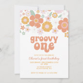 Groovy One Retro Floral first birthday Invitation (Front)