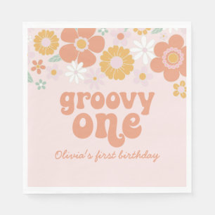 Groovy One Retro Floral first birthday Napkins