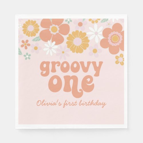Groovy One Retro Floral first birthday Napkins