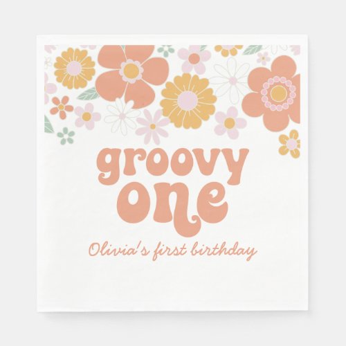 Groovy One Retro Floral first birthday Napkins