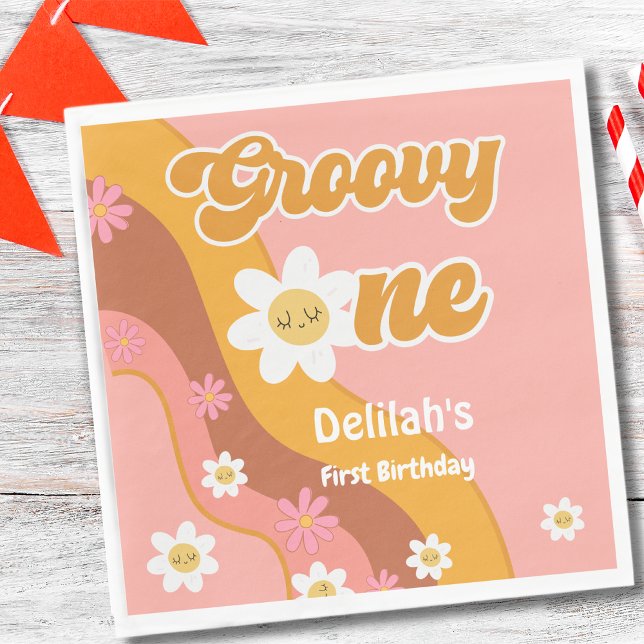 Groovy one retro hippie and vintage first birthday napkins (Creator Uploaded)