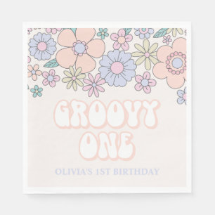 Groovy One Retro pastel Floral 1st birthday Napkins