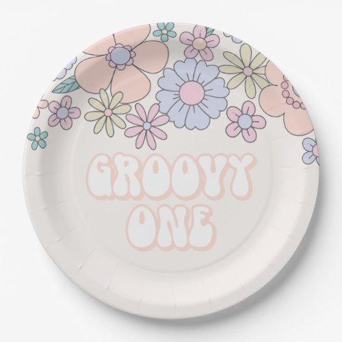 Groovy One Retro pastel Floral 1st birthday Paper Plates