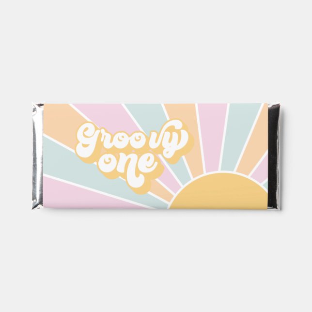 Groovy One Retro pastel sunshine 1st birthday Hershey Bar Favors (Front)