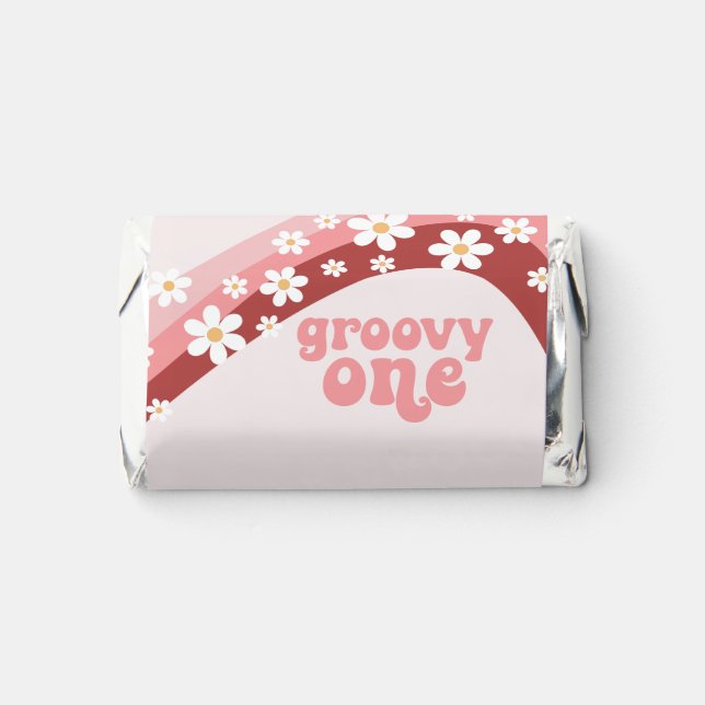 Groovy One Retro Pink Rainbow Daisy 1st Birthday Hershey's Miniatures (Front)