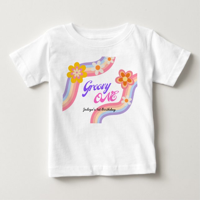Groovy One Retro Rainbow 1st Birthday  Baby T-Shirt (Front)