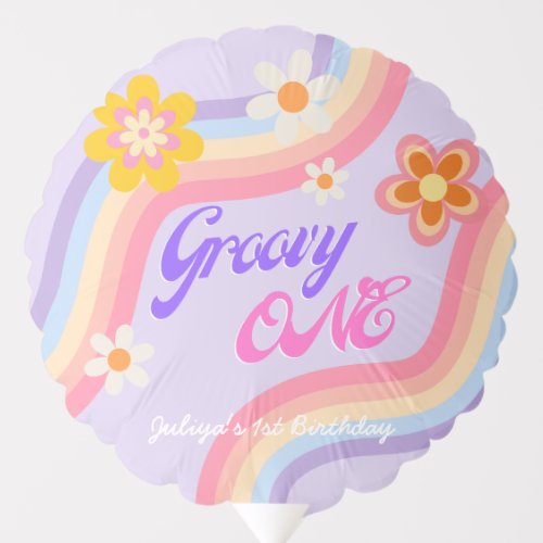 Groovy One Retro Rainbow 1st Birthday  Balloon