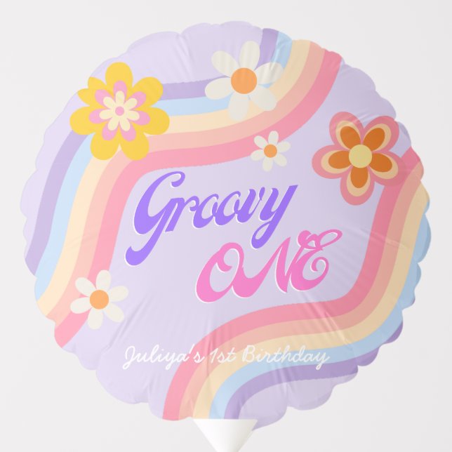 Groovy One Retro Rainbow 1st Birthday  Balloon (Front)
