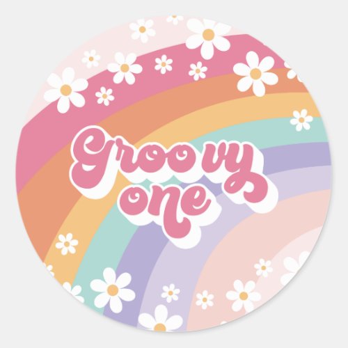 Groovy One Retro Rainbow 1st Birthday Classic Round Sticker