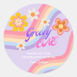 Groovy One Retro Rainbow 1st Birthday Classic Round Sticker
