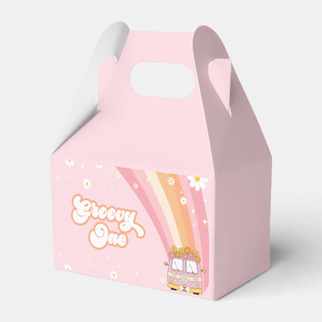 Groovy One Retro Rainbow 1st Birthday Favor Boxes (Front Side)