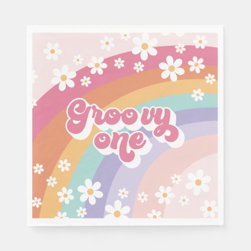 Groovy One Retro Rainbow 1st Birthday Napkins