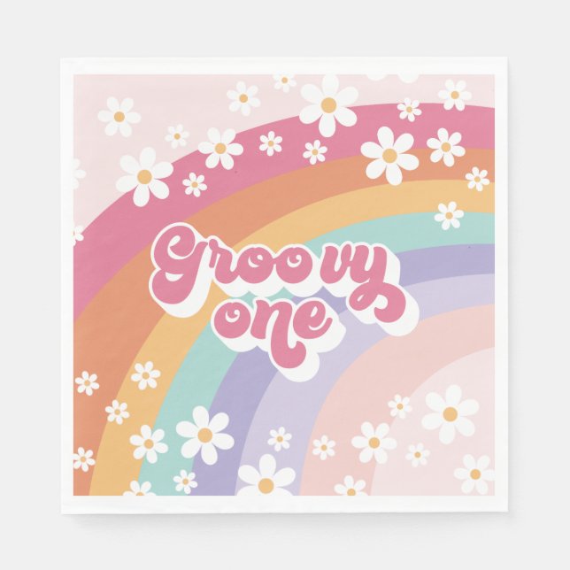 Groovy One Retro Rainbow 1st Birthday Napkins (Front)