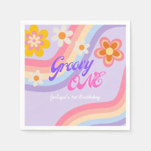 Groovy One Retro Rainbow 1st Birthday  Napkins