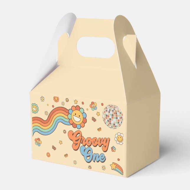 Groovy One Retro Rainbow 1st Birthday Party Favor Boxes (Front Side)
