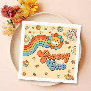 Groovy One Retro Rainbow 1st Birthday Party Napkins