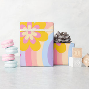 Groovy One Retro Rainbow 1st Birthday Wrapping Paper