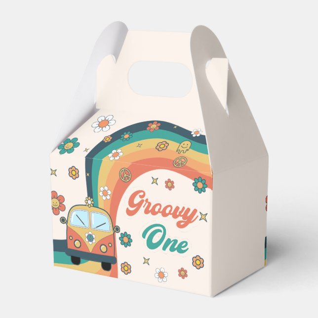 Groovy One Retro Rainbow Birthday Party  Favor Boxes (Back Side)