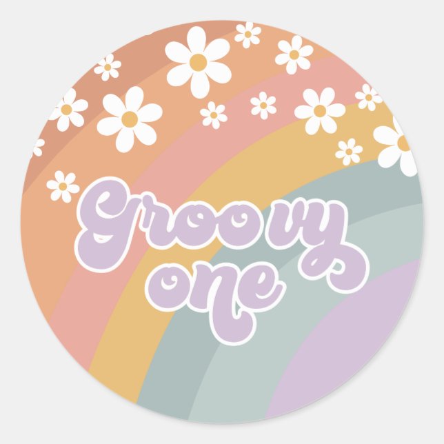 Groovy One Retro Rainbow Classic Round Sticker (Front)