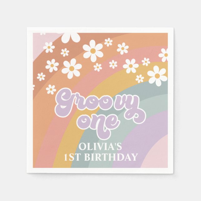 Groovy One Retro Rainbow Napkins (Front)