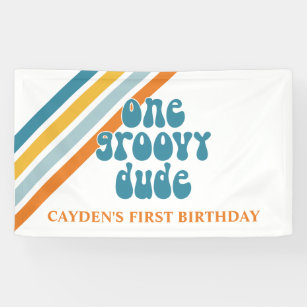 Groovy One Retro Stripes Boy birthday Banner