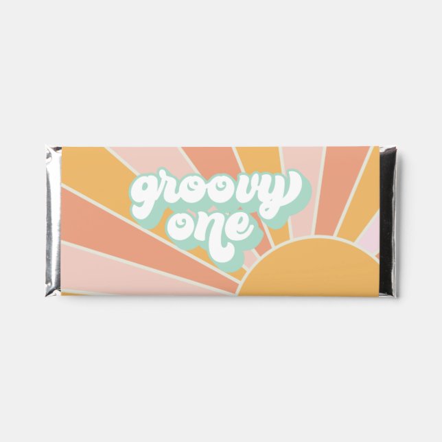 Groovy One Retro sunshine 1st birthday Hershey Bar Favors (Front)