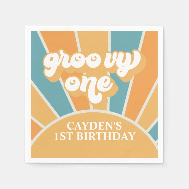 Groovy One Retro Sunshine Boy First Birthday Paper Napkins (Front)