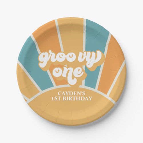 Groovy One Retro Sunshine Boy First Birthday Paper Plates