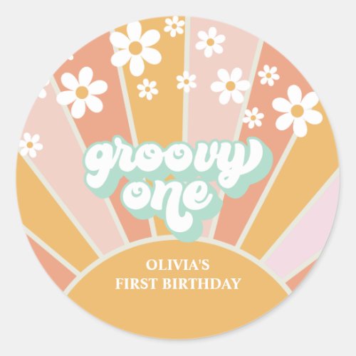 Groovy One Retro Sunshine daisy boho Classic Round Sticker