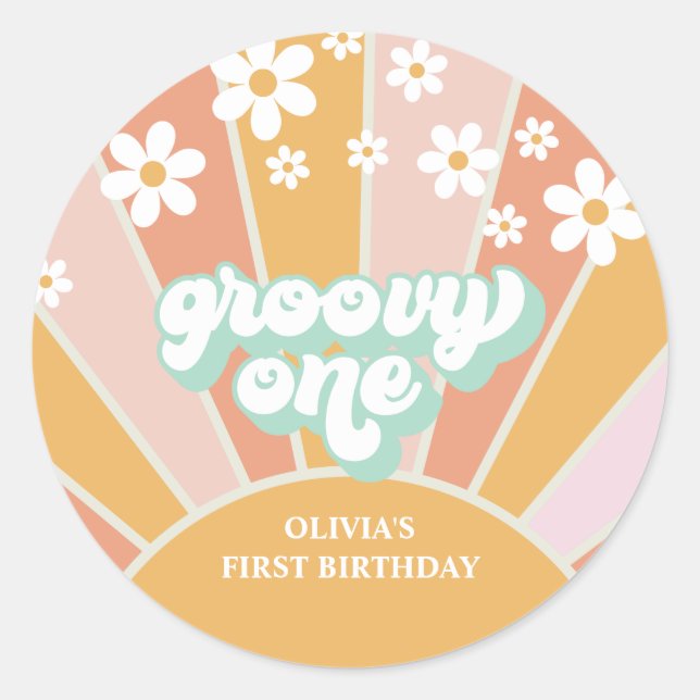 Groovy One Retro Sunshine daisy boho Classic Round Sticker (Front)