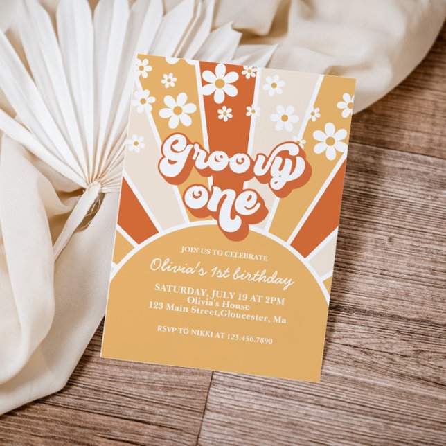Groovy One Retro Sunshine daisy boho floral Invitation (Creator Uploaded)