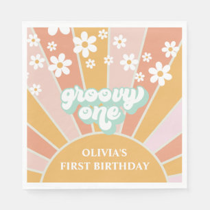 Groovy One Retro Sunshine daisy boho Paper Plate Napkins