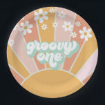 Groovy One Retro Sunshine daisy boho Paper Plates<br><div class="desc">Groovy One Retro inspired first birthday plates with 70's style daisies and boho fonts and colors.</div>