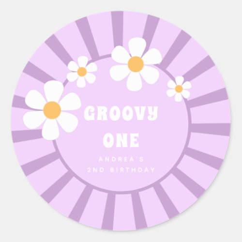 Groovy One Retro Sunshine Girl Second Birthday Classic Round Sticker