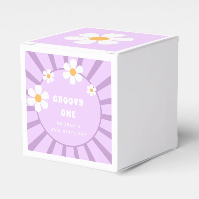 Groovy One Retro Sunshine Girl Second Birthday  Favor Boxes (Front Side)