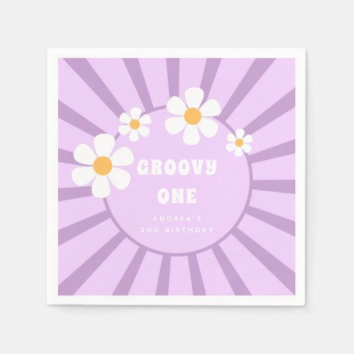 Groovy One Retro Sunshine Girl Second Birthday  Napkins