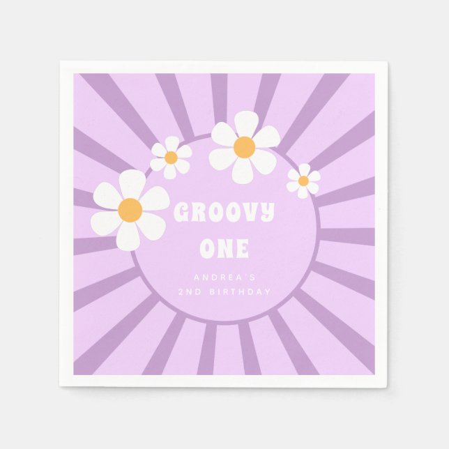 Groovy One Retro Sunshine Girl Second Birthday  Napkins (Front)