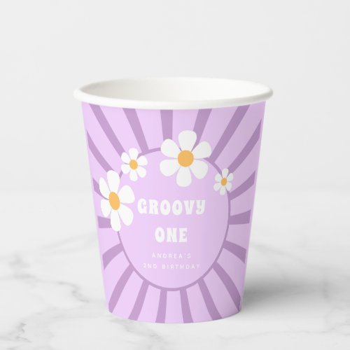 Groovy One Retro Sunshine Girl Second Birthday Paper Cups