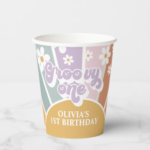 Groovy One Retro Sunshine Rainbow Paper Cups
