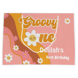 Groovy one retro vintage first birthday large gift bag