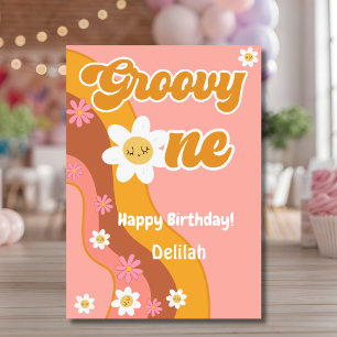 Groovy one retro vintage first happy birthday card
