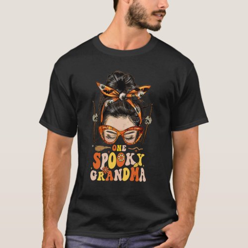 Groovy One Spooky Grandma Messy Bun Women Hippie H T_Shirt