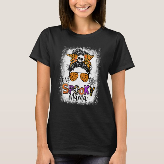Groovy One Spooky Mama Messy Bun Women Witch Mom H T-Shirt (Front)