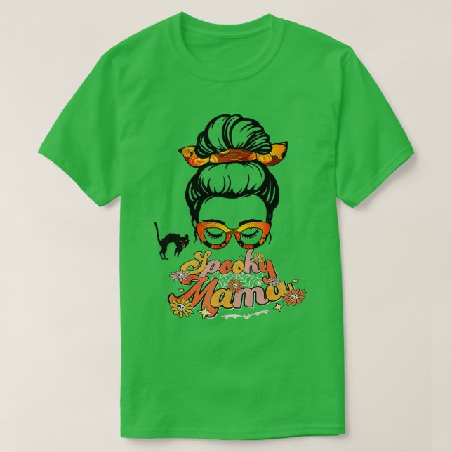 Groovy One Spooky Mama Messy Bun Women Witch Mom H T-Shirt (Design Front)