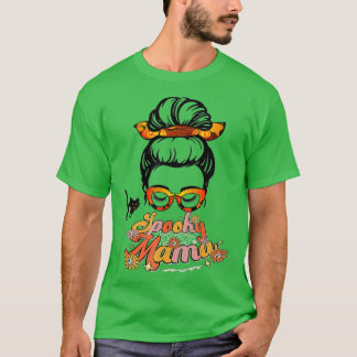 Groovy One Spooky Mama Messy Bun Women Witch Mom H T-Shirt