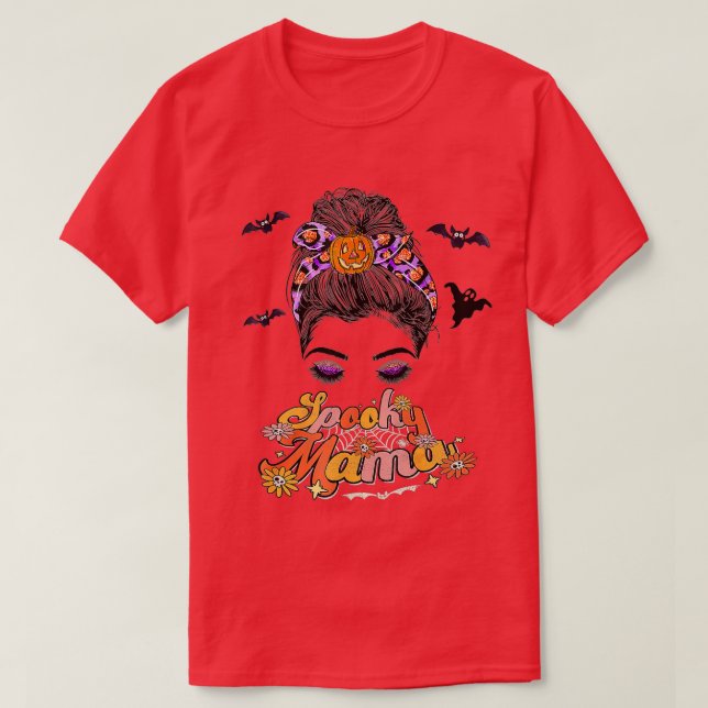 Groovy One Spooky Mama Messy Bun Women Witch Mom H T-Shirt (Design Front)